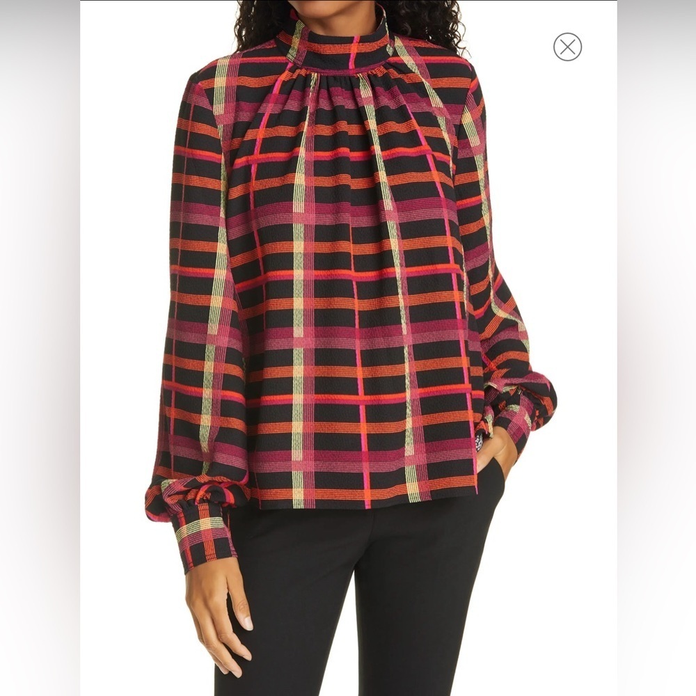 Stine Goya Wo Eddie Plaid Balloon Sleeve Top Size XS